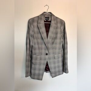 RW&CO Women’s Fitted Gray and Maroon Plaid Blazer Suit Jacket